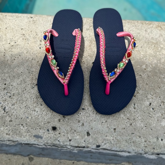 NEW  Vacation Blue PINK Sandals HANDMADE Size 6 - Picture 3 of 8